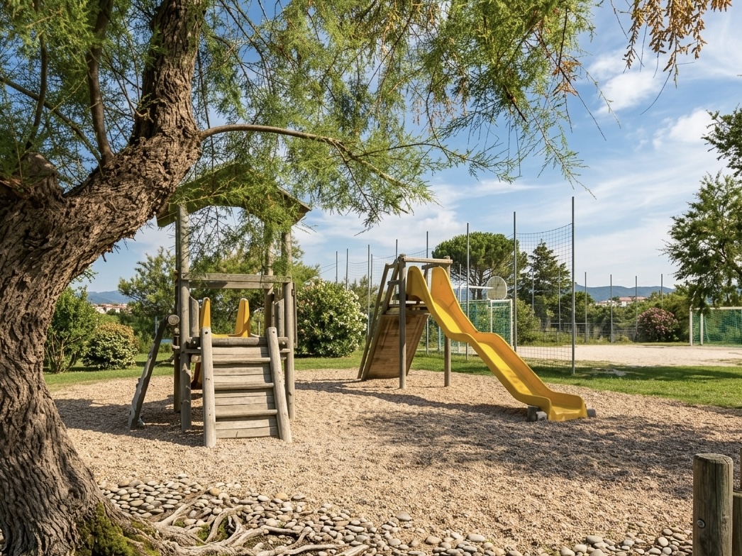 Aire de jeux pour enfants sous les pins